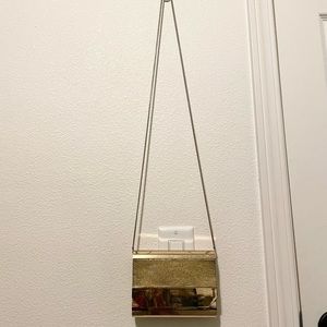 Small gold Halston Heritage Designer Purse Crossbody Clutch